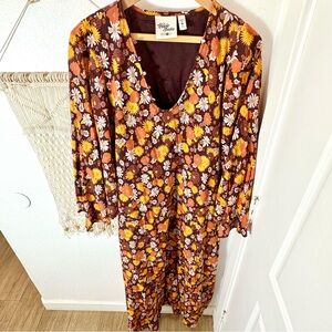 🌼 Hippie Shake Lady of the Canyon 70s Brown Floral Bohemian Maxi Fall Dress 8